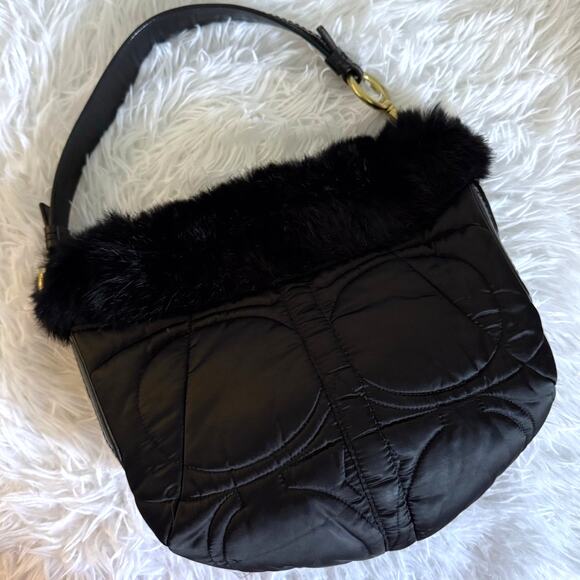 Vintage COACH y2k 3586 Limited EDITION Quilted Rabbit Fur Satin Shoulder Bag - Picture 2 of 8